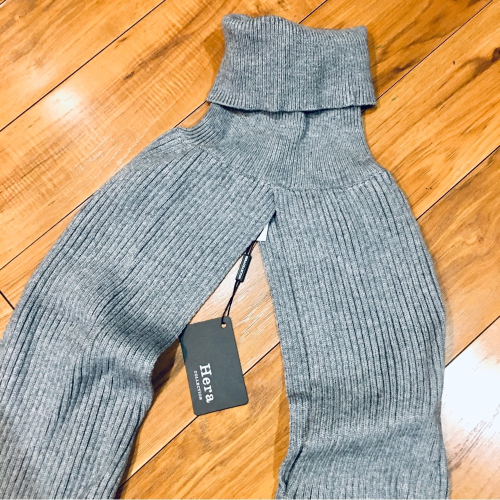 Hera Turtleneck arm warmer long sleeve cable knit sweater top grey gray …